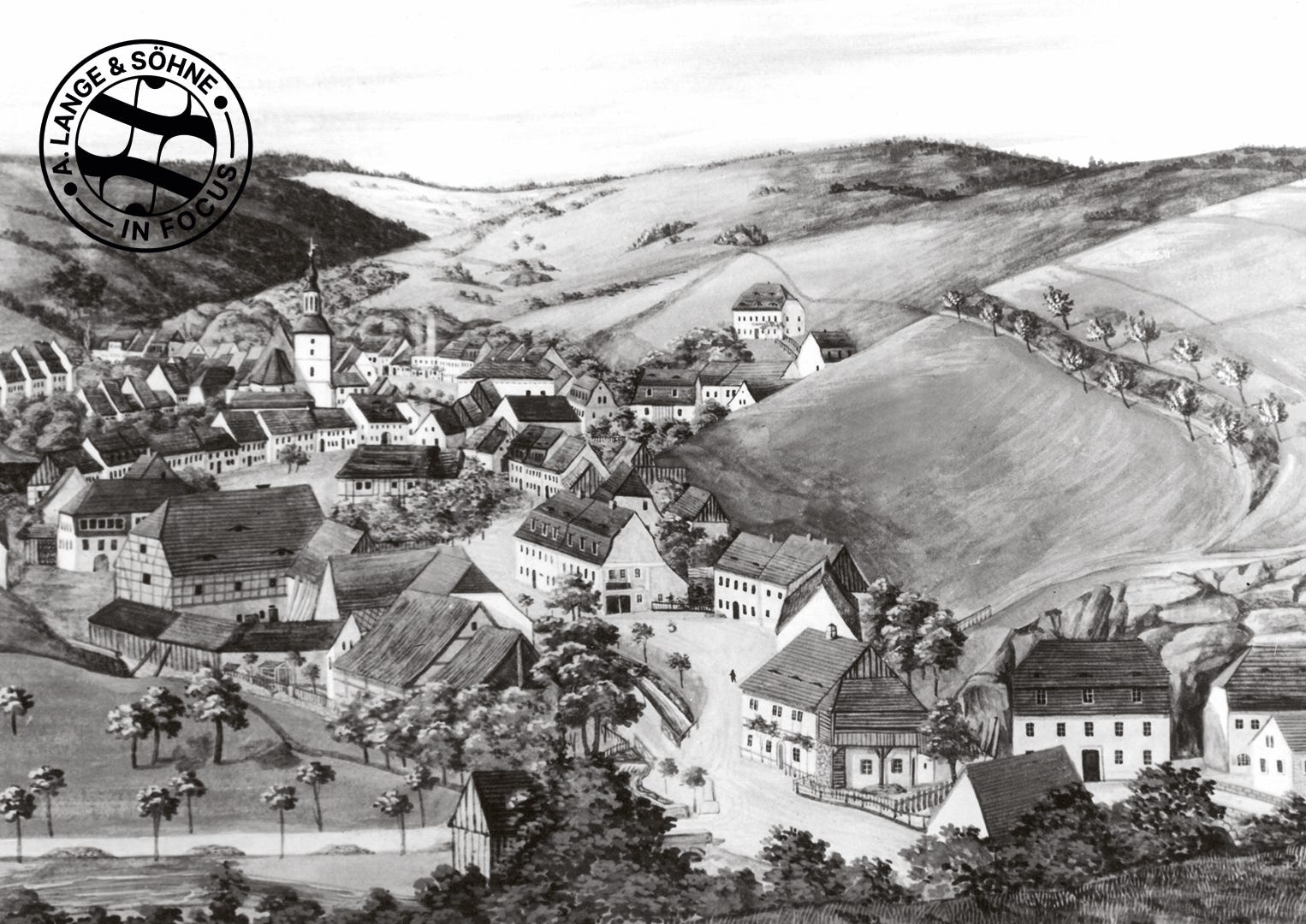A sketch of Glashütte in the mid-19th century when its watchmaking traditions began