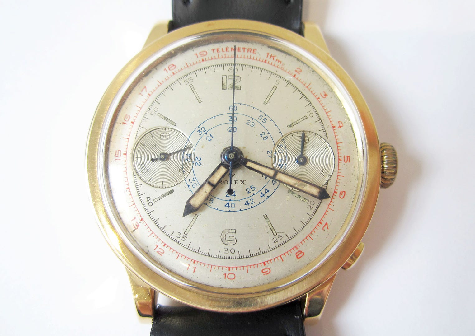 A 1930s Rolex chronograph with two registers. Image courtesy of Bonhams