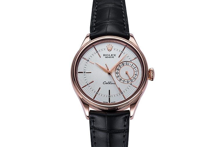 The Cellini is currently only available in precious metals with a selection of dial colours