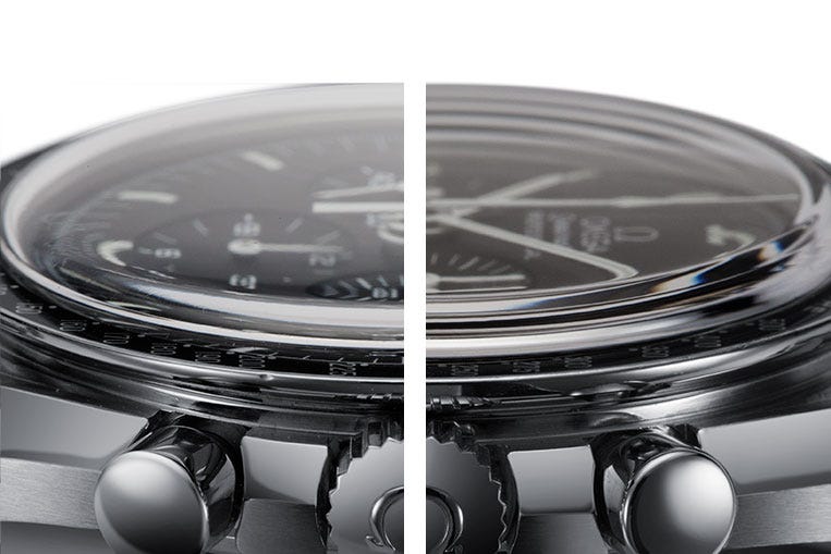 The Hesalite is smooth while the sapphire has a step